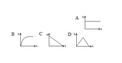 Which of the velocity-time graphs most suitable represents a solid ice puck pushed forward on a smooth horizontal surface?